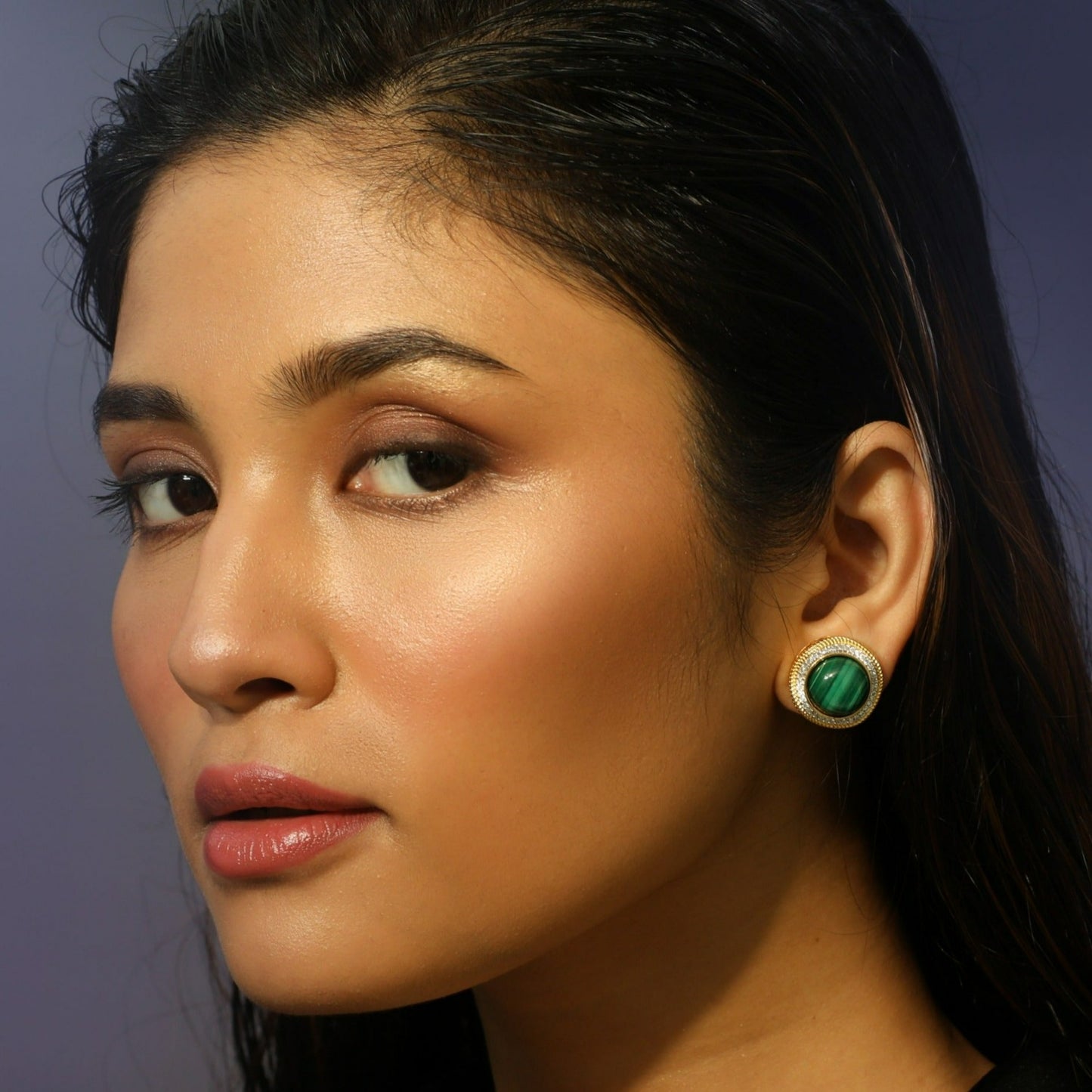 Malachite Wave Silver Stud Earrings