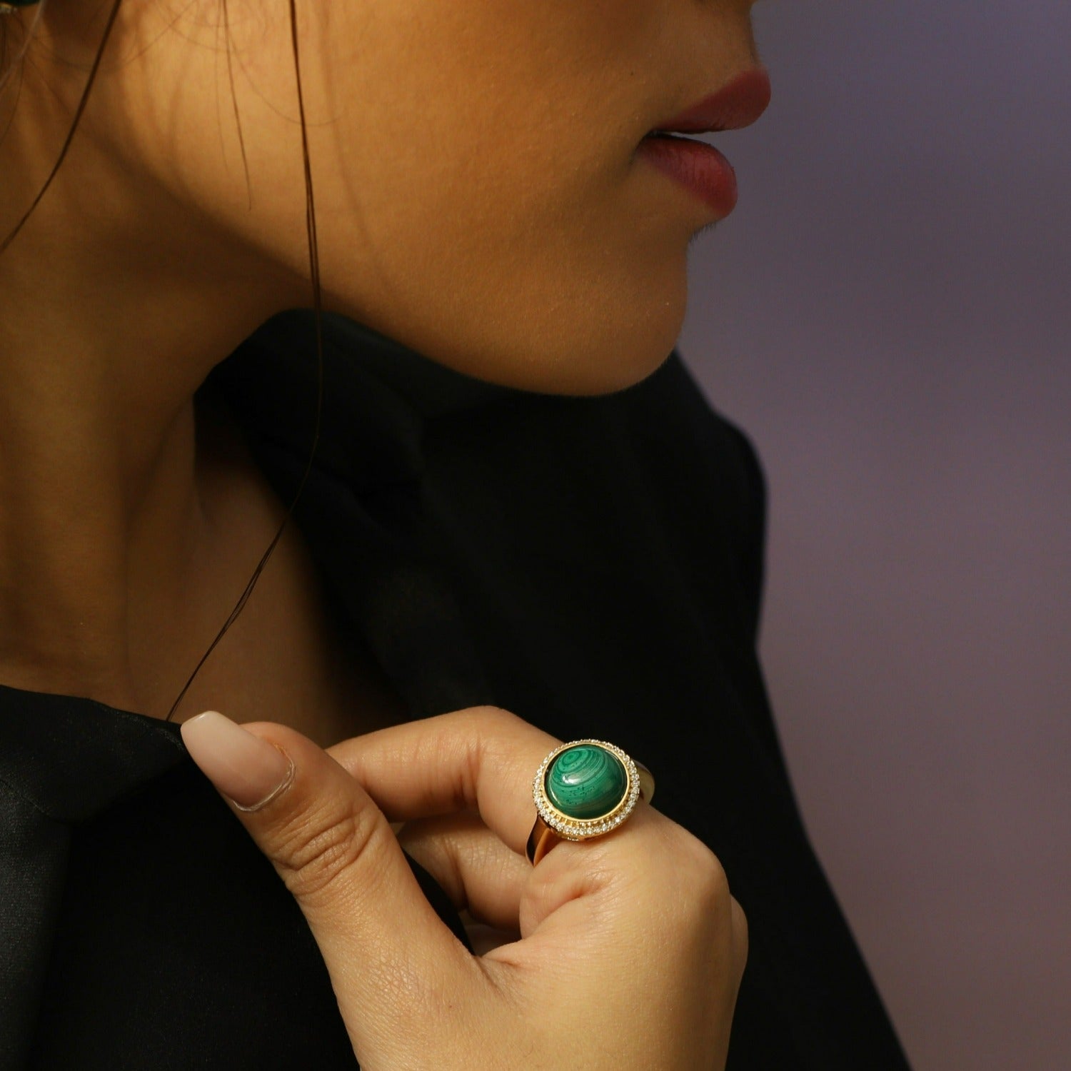Malachite Hoop Silver Finger Ring