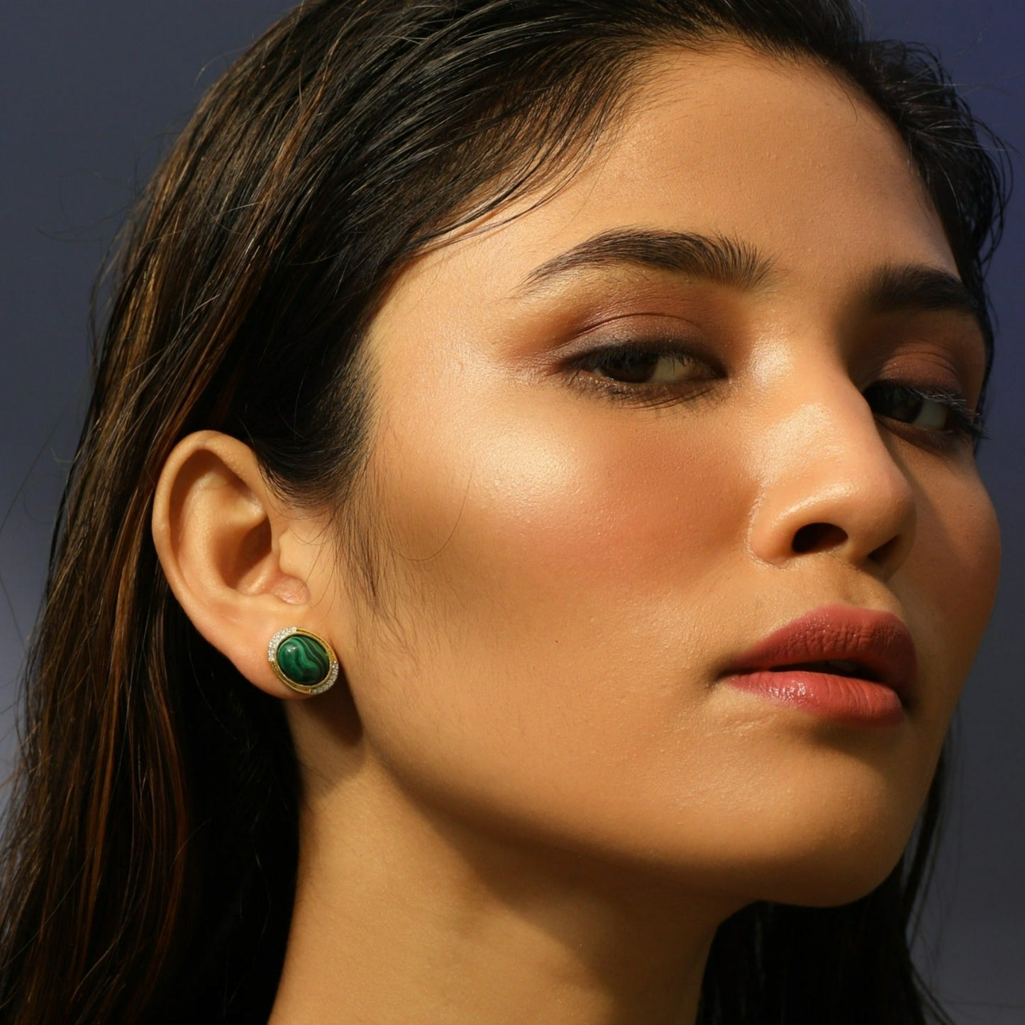 Malachite Classic Oval Silver Stud Earrings