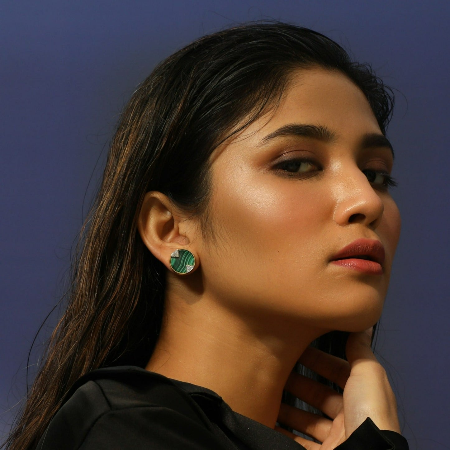 Malachite Geometric Silver Stud Earrings