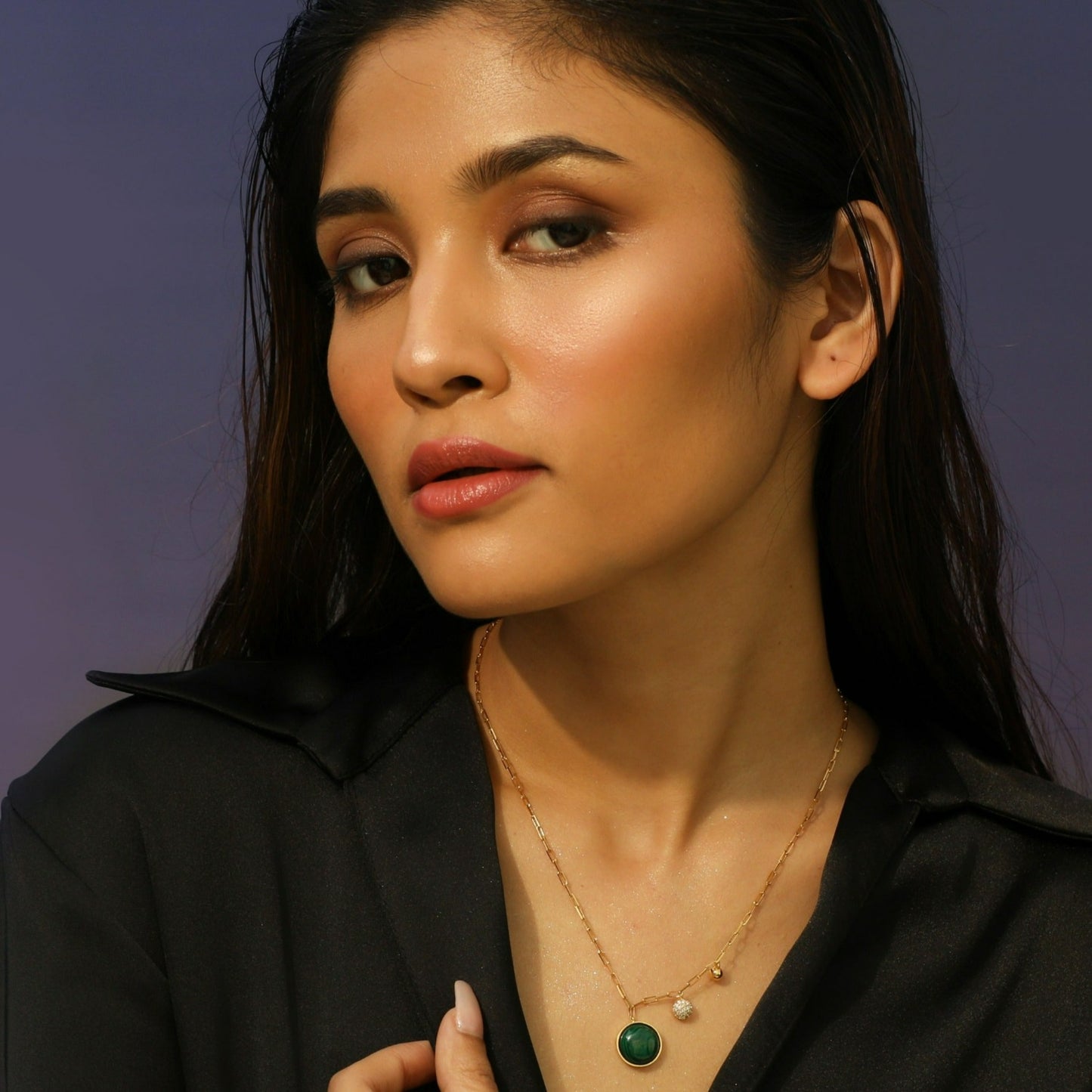 Malachite Classic Round Charm Silver Necklace