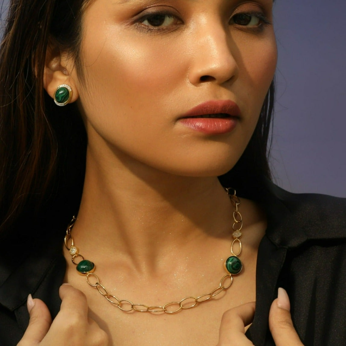 Malachite Simple Charm Silver Necklace