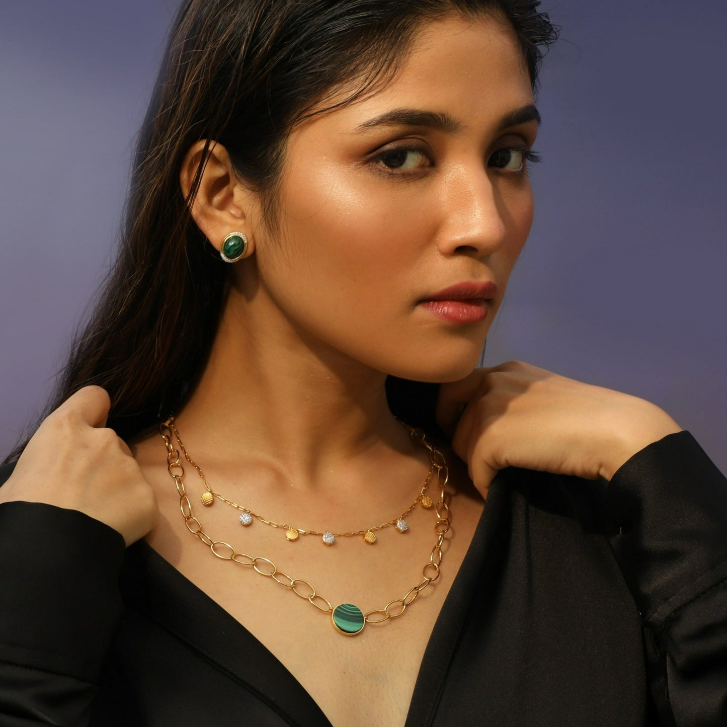 Malachite Two-Layer Statement Silver Necklace
