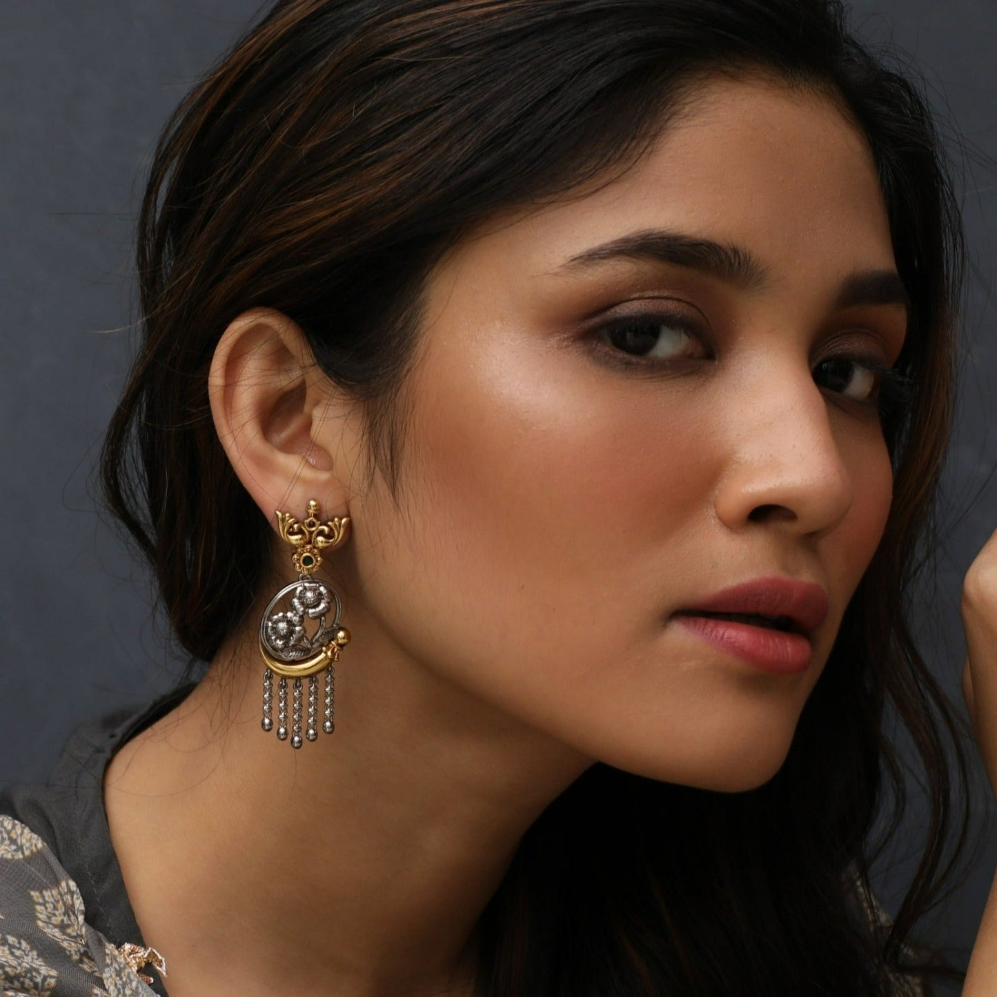 Bouquet Oxidized Silver Drop Earrings