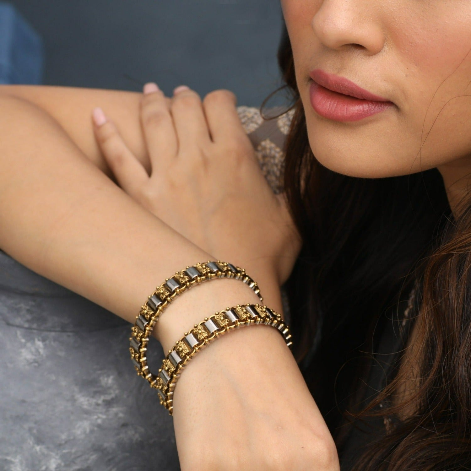 Geometric Oxidized Silver Bangles
