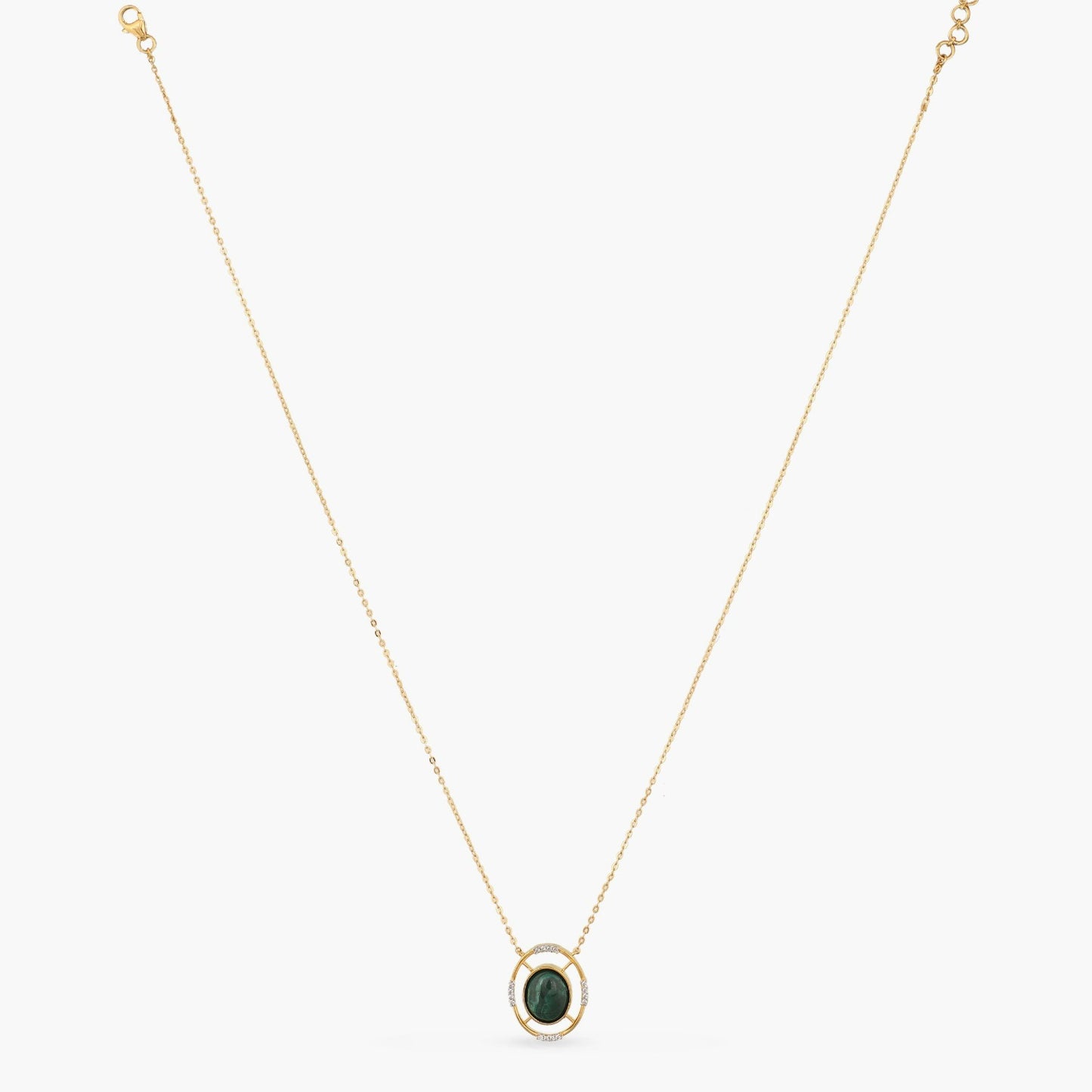 Malachite Statement Oval Charm Silver Necklace