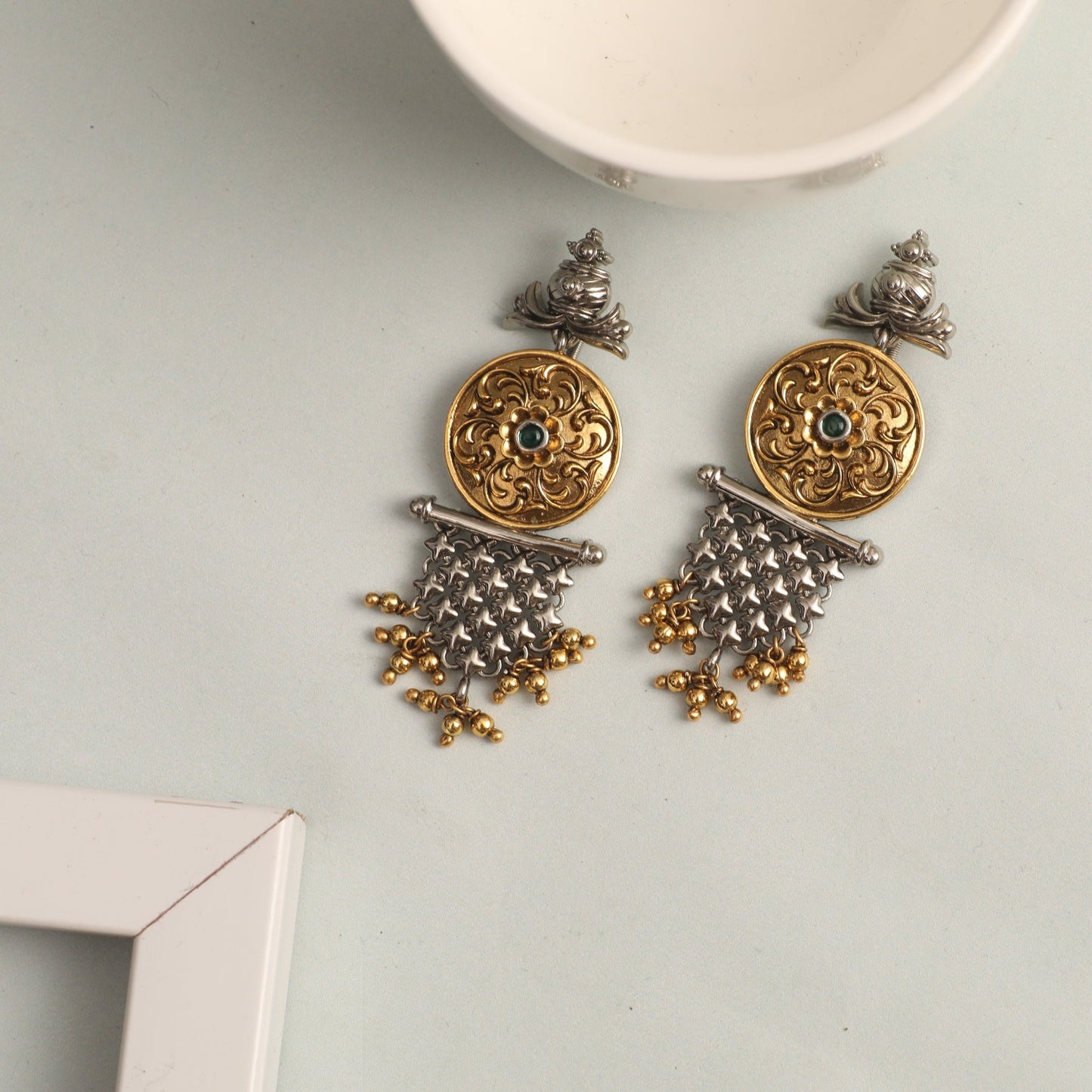 Shine Statement Oxidized Silver Drop Earrings