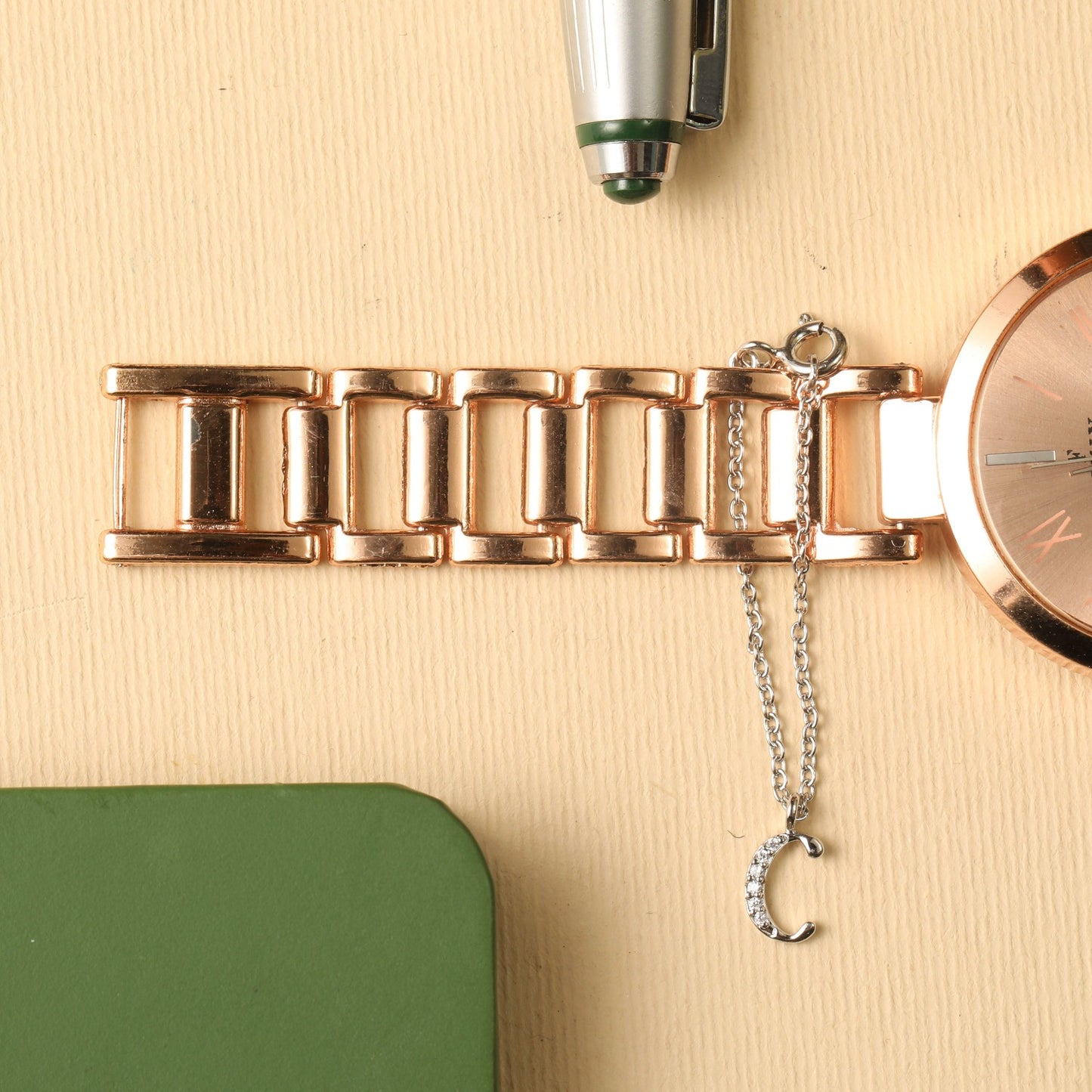 Alphabet CZ White Gold Plated Silver Watch Charm