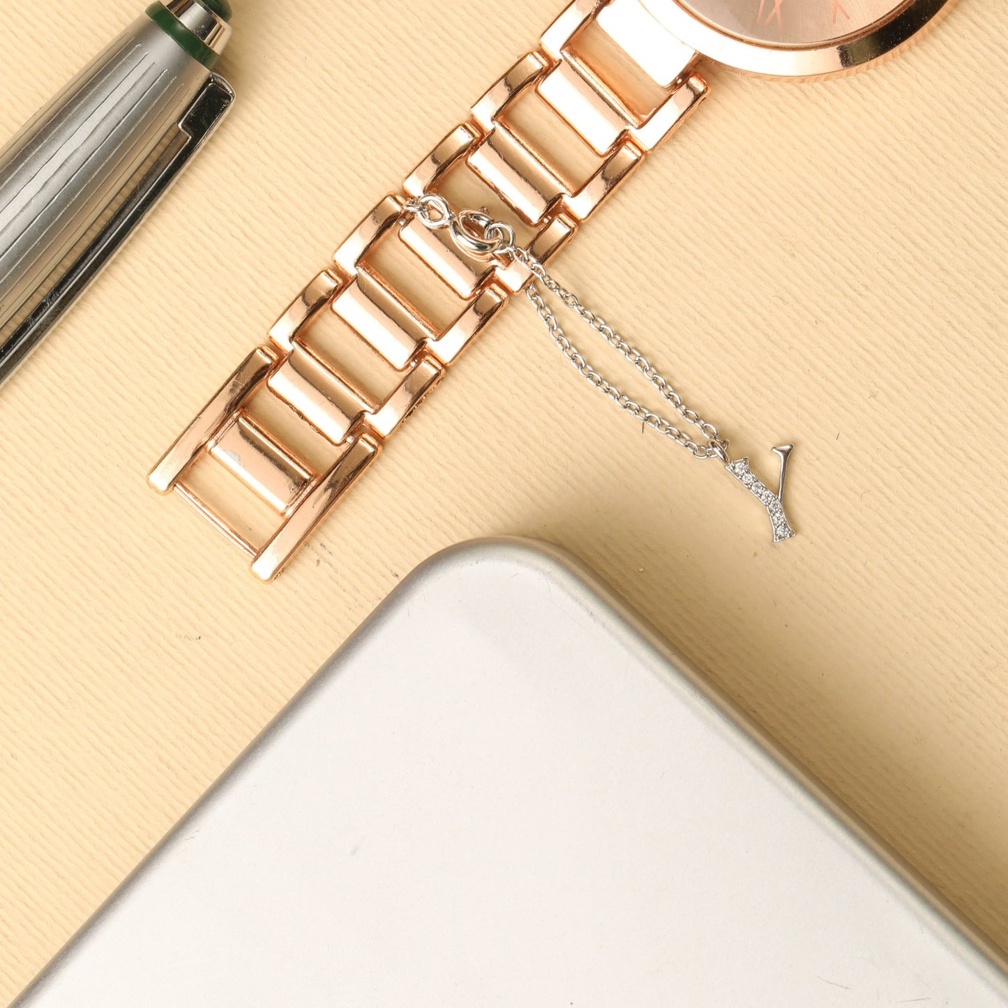 Alphabet CZ White Gold Plated Silver Watch Charm