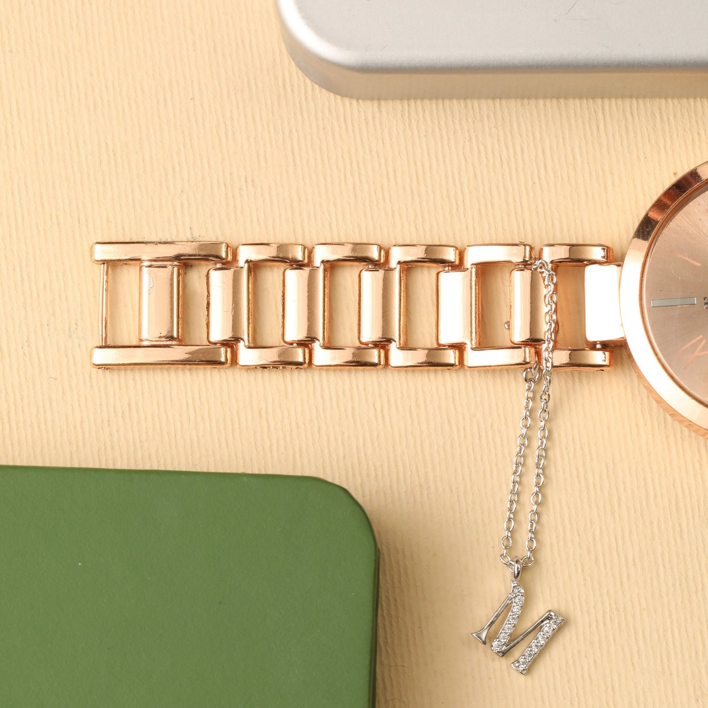 Alphabet CZ White Gold Plated Silver Watch Charm