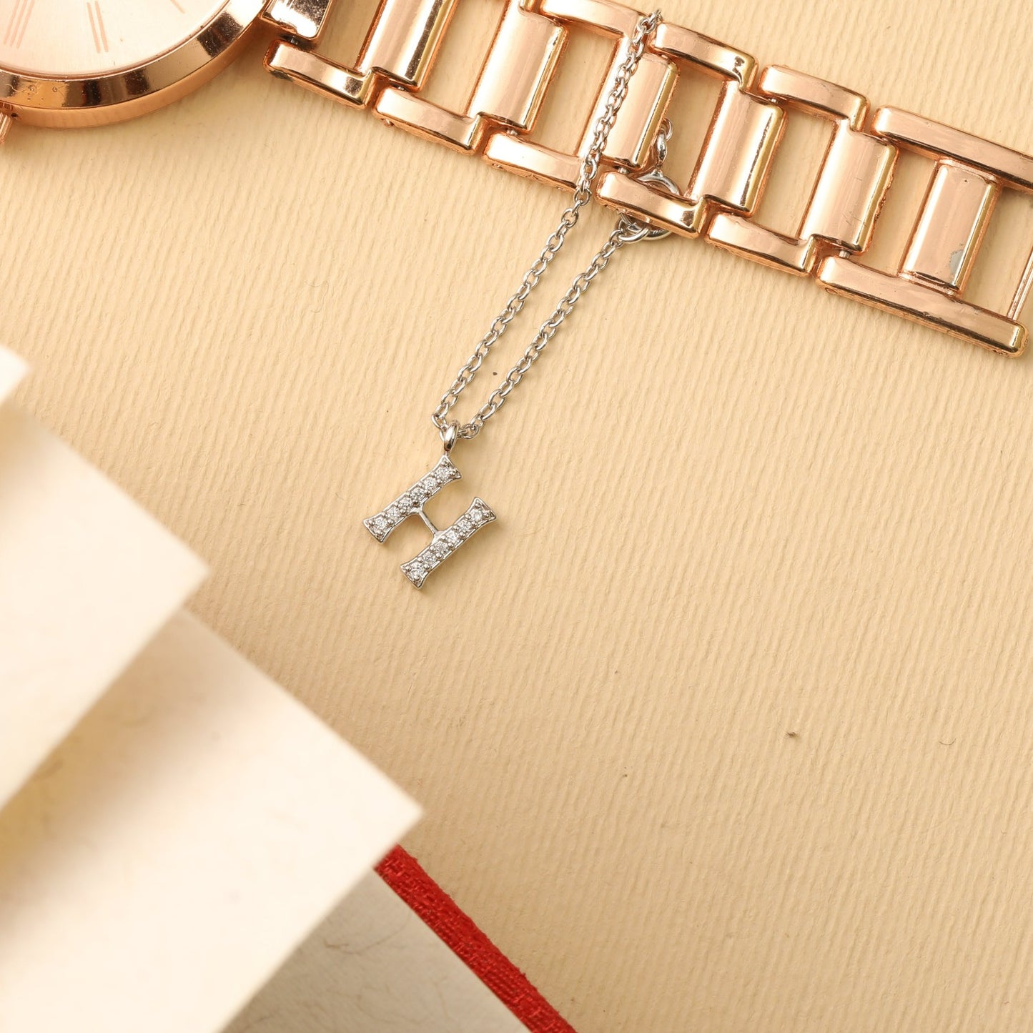 Alphabet CZ White Gold Plated Silver Watch Charm
