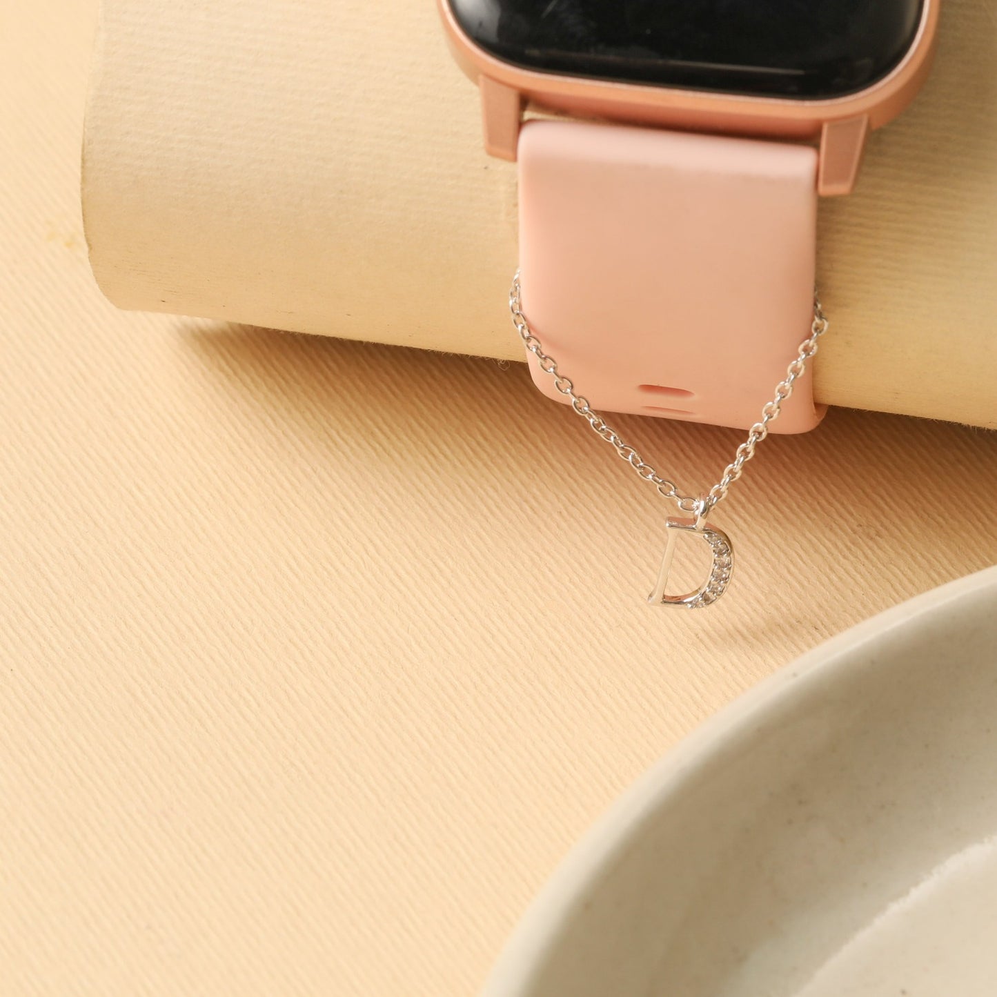 Alphabet CZ White Gold Plated Silver Watch Charm