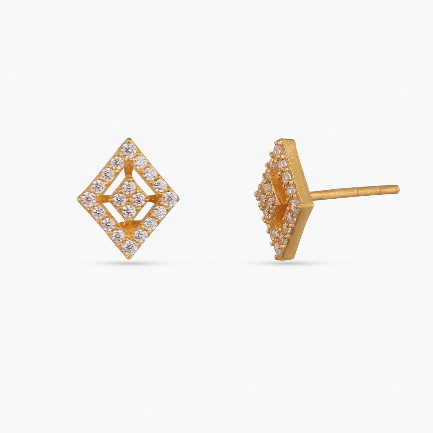 Geometric CZ Silver Stud Earrings