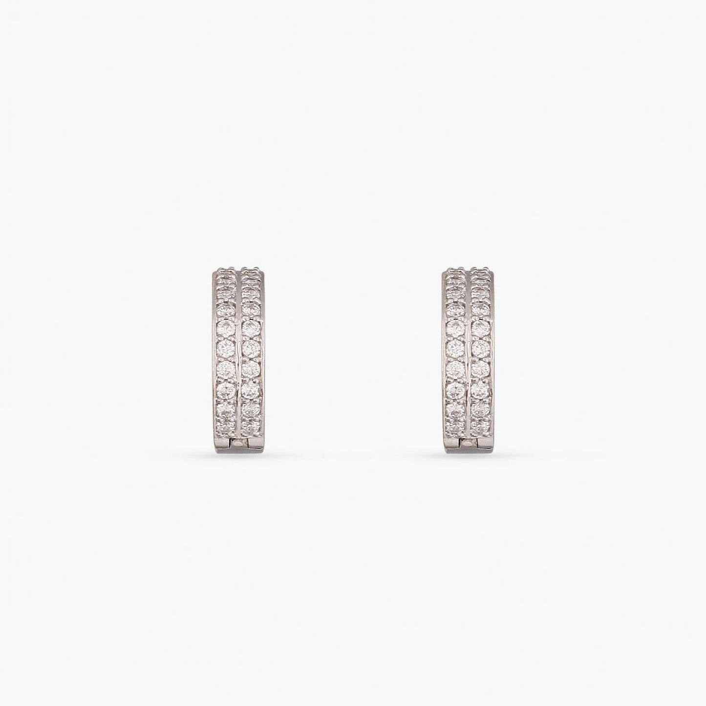 Double Pave Silver Hoop Earrings