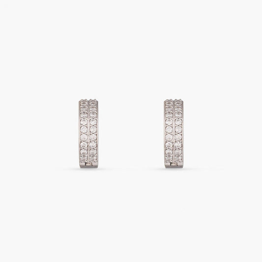 Double Pave Silver Hoop Earrings