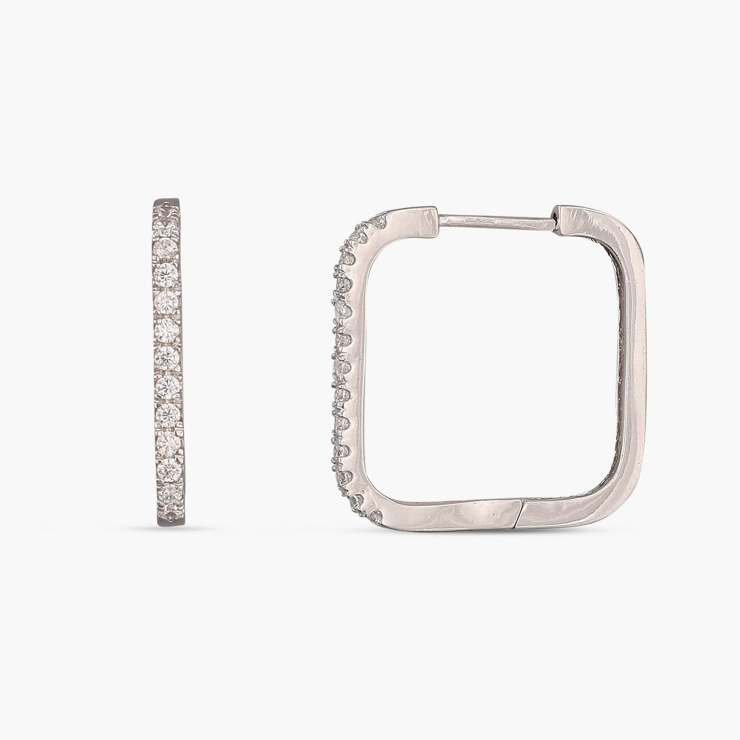 Single Pave Square Hoop Silver Earrings