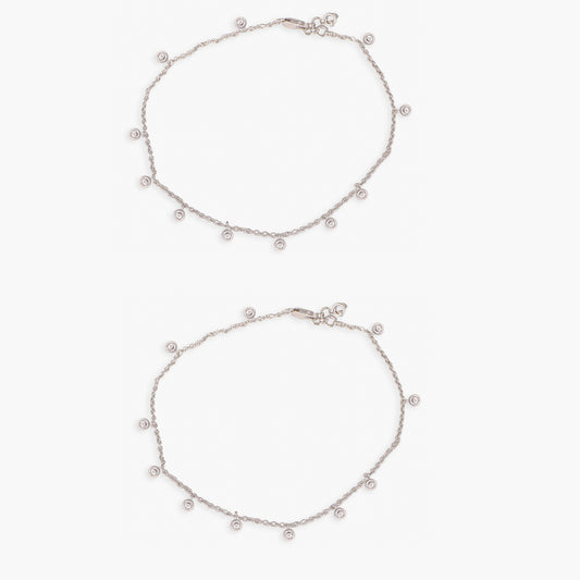 Halo Delicate CZ Silver Anklets