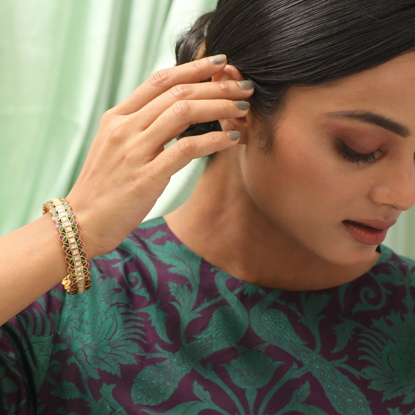 Sahi Kempu Jadau Silver Bangles