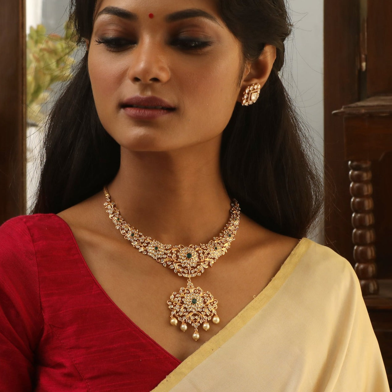 Falguni CZ Silver Short Necklace