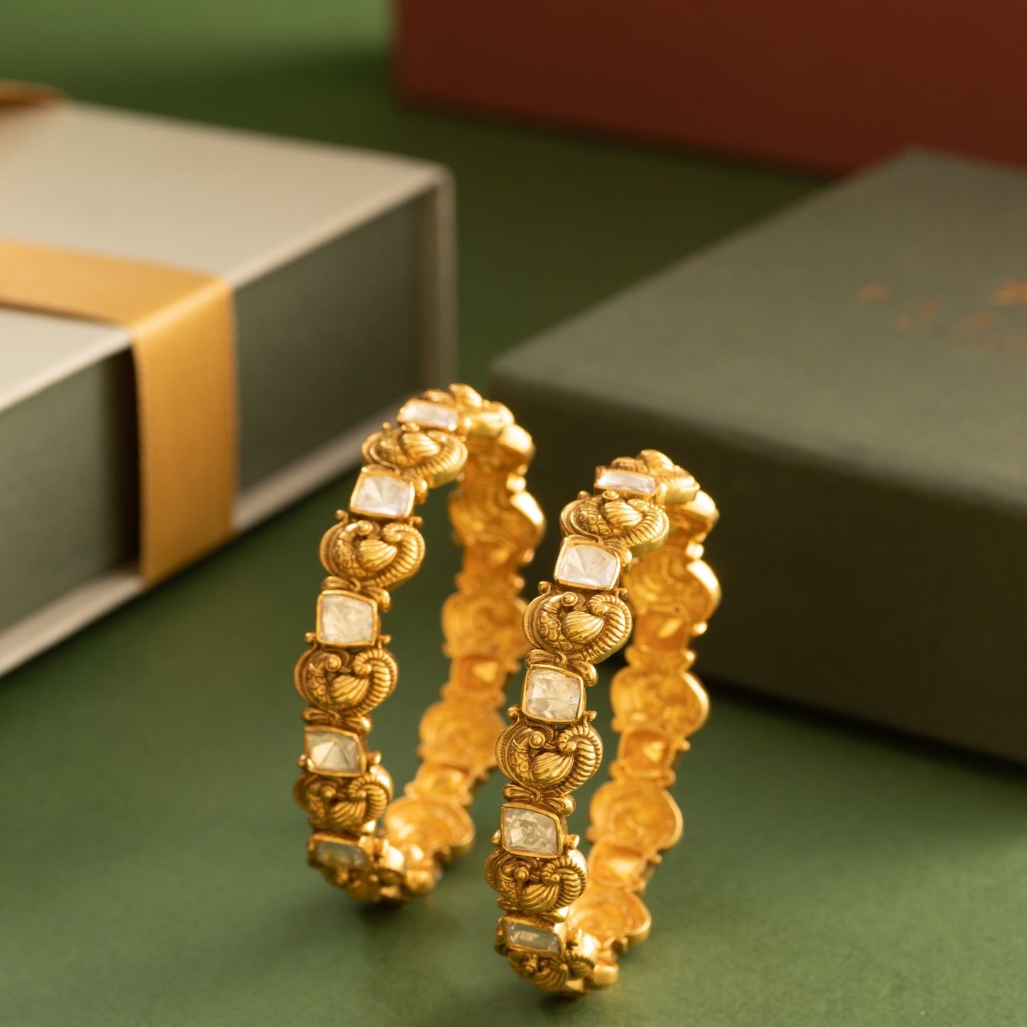 Rahini Nakshi Moissanite Silver Bangles