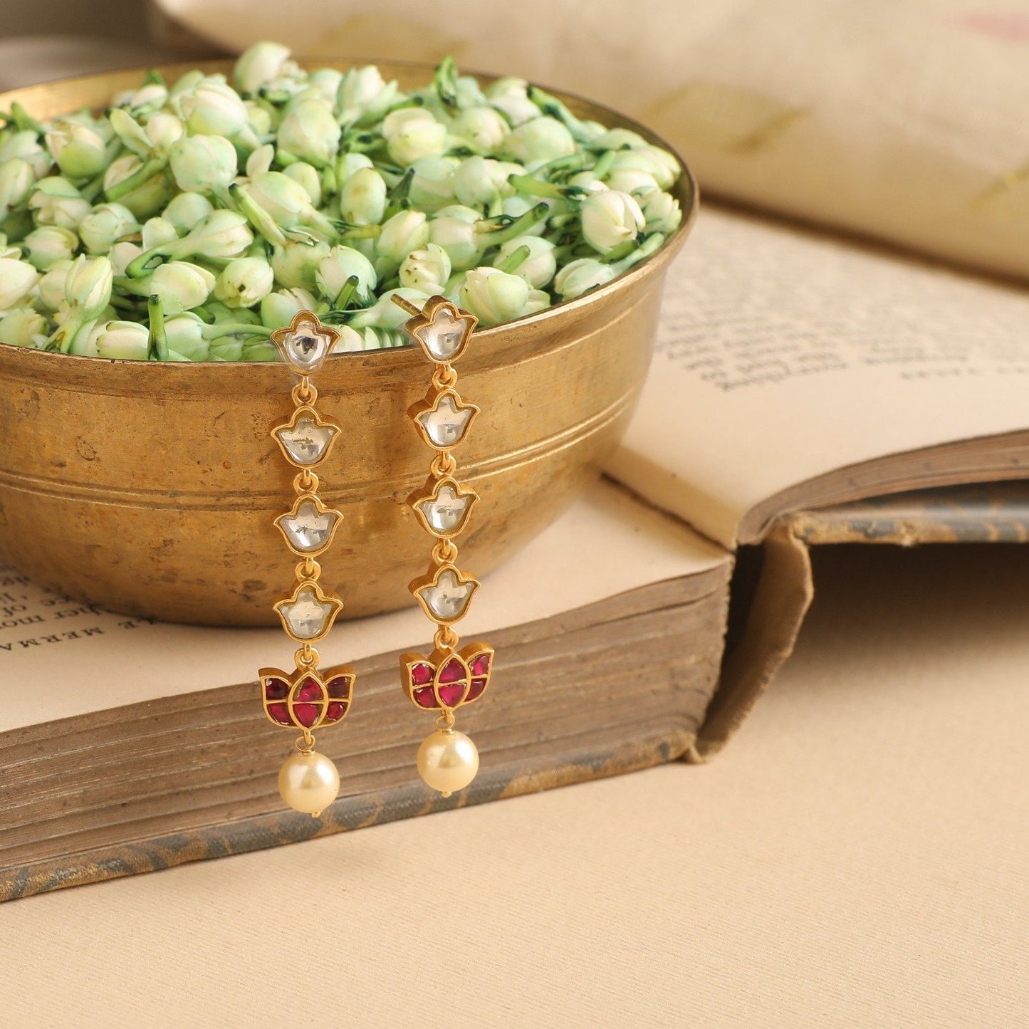 Mrinala Gold Plated Silver Drop Earrings
