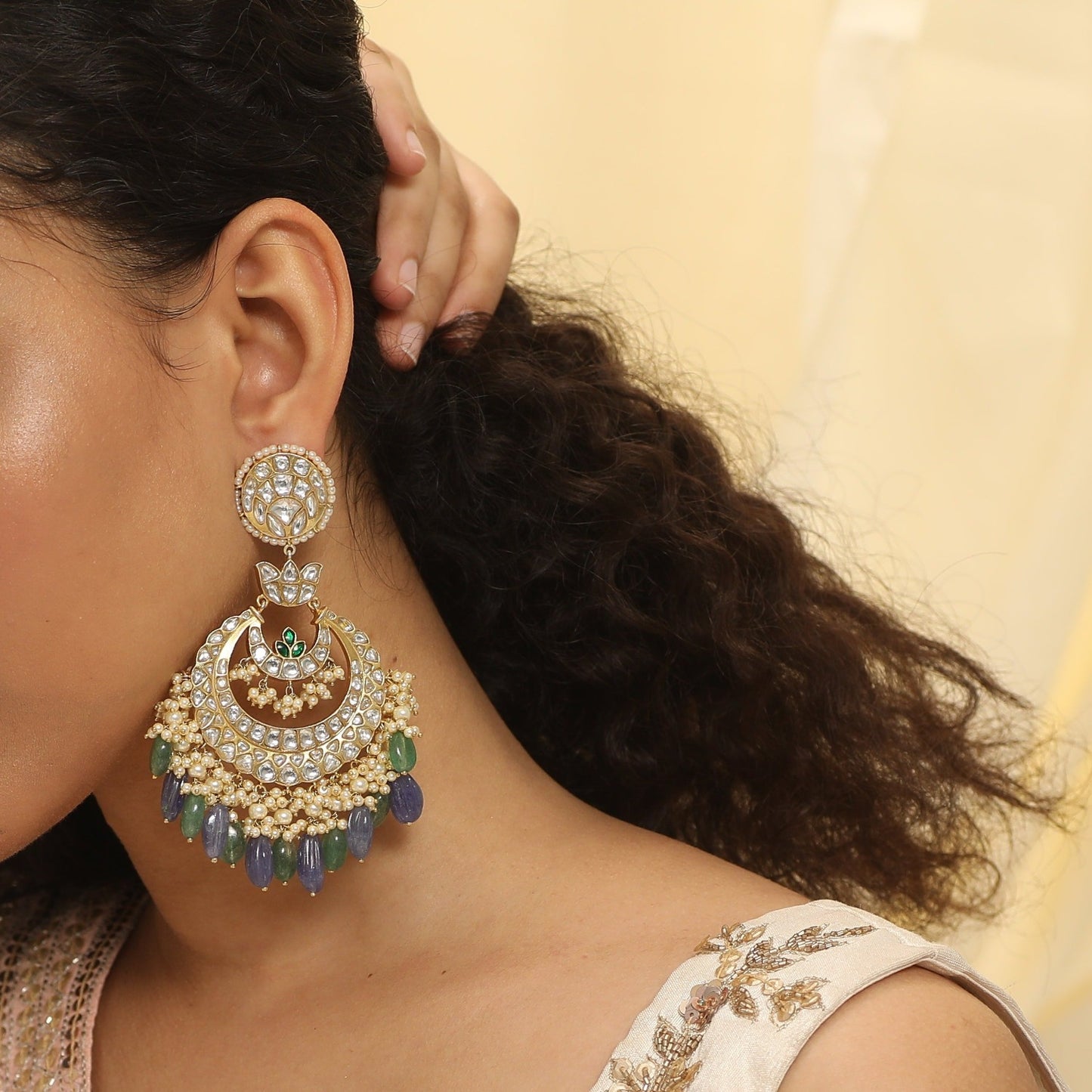 Sarika Jadau Polki Silver Earrings