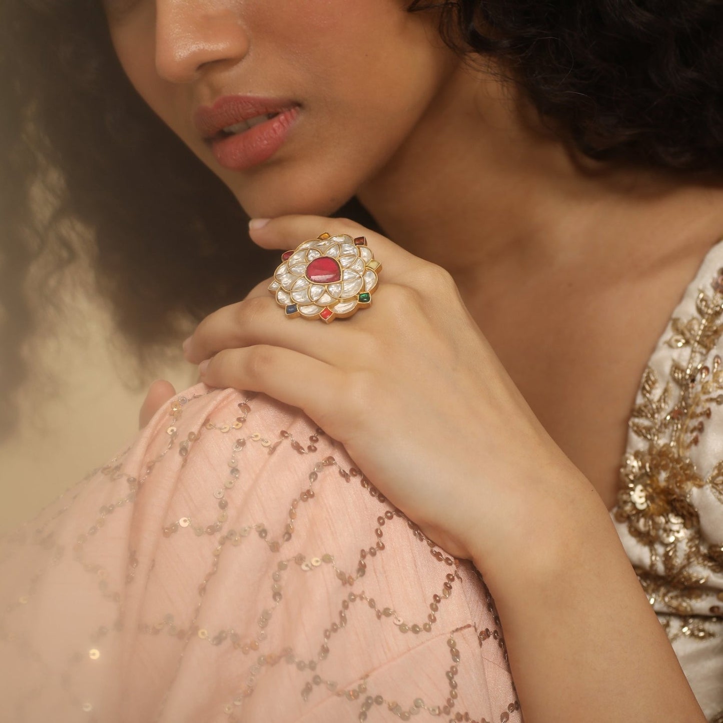 Malar Navratna Silver Ring