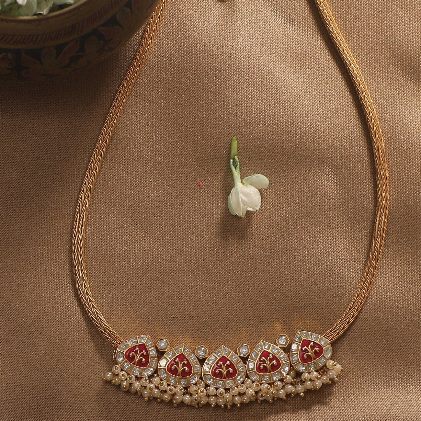 Maugdha Enamel Jadau Silver Pendant Necklace