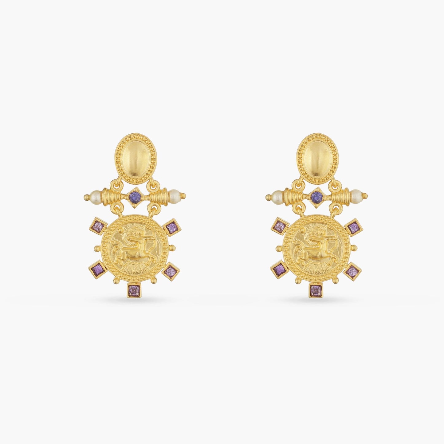 Blue Zircon Sagittarius Zodiac Gold Plated Silver Earrings