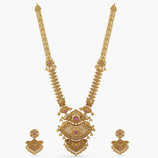 Swara Statement Silver Long Necklace Set