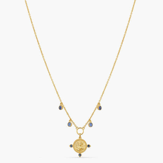 Blue Virgo Zodiac Coin Gold Plated Silver Necklace