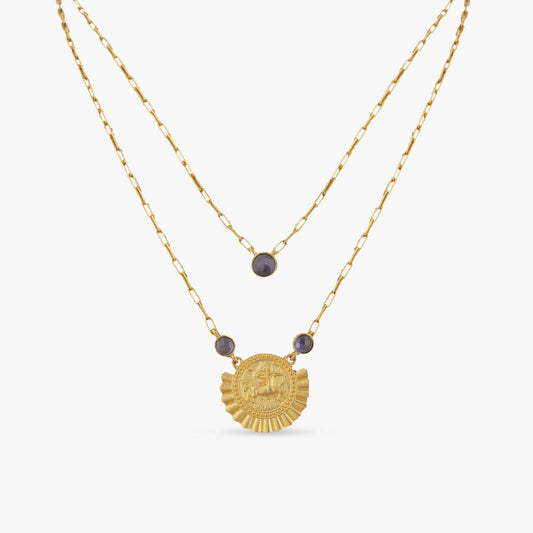 Blue Zircon Sagittarius Zodiac Layered Gold Plated Silver Necklace