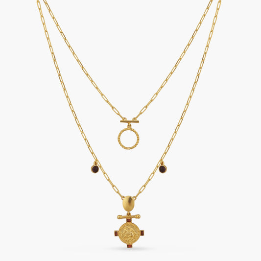 Garnet Capricorn Zodiac Layered Gold Plated Silver Necklace