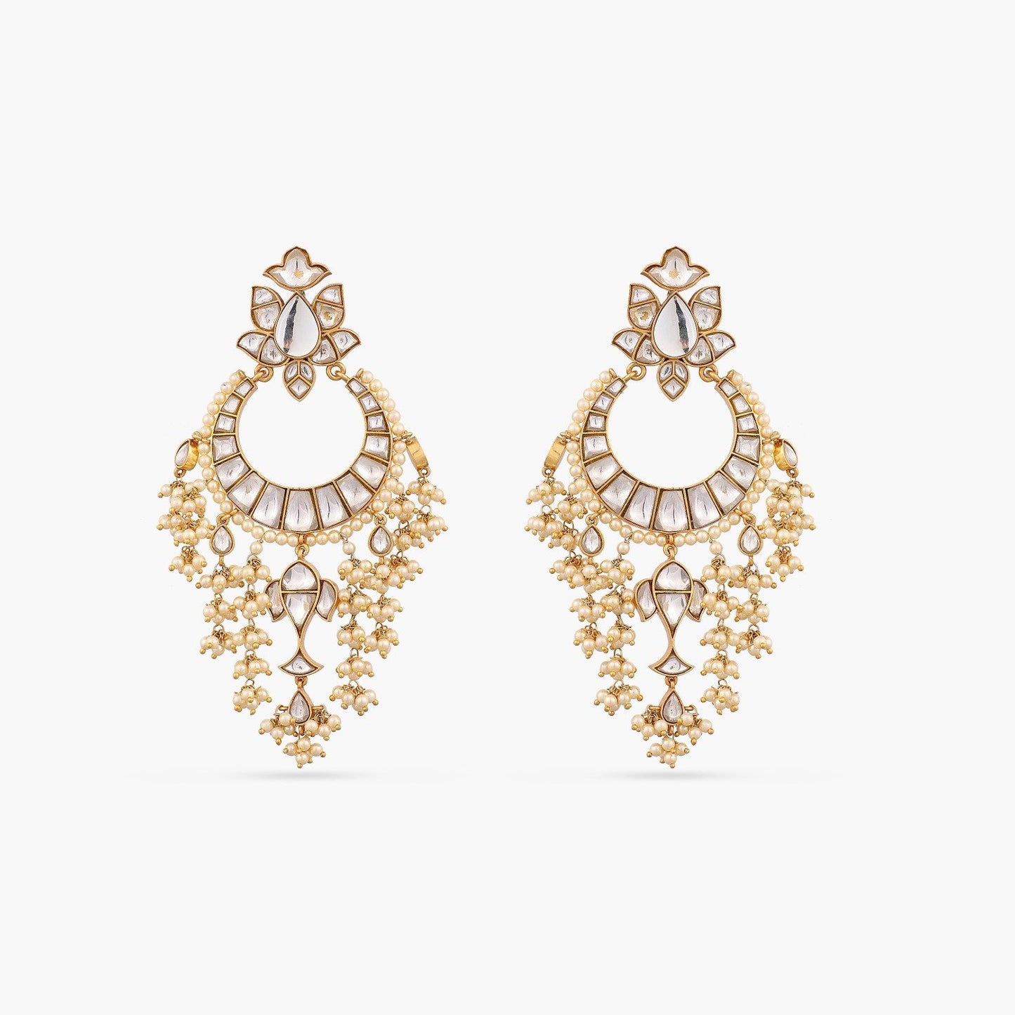 Sheva Jadau Silver Chaandbali Earrings