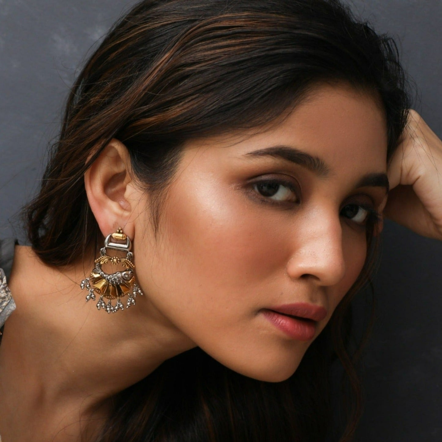 Sparkle Statement Oxidized Silver Drop Earrings