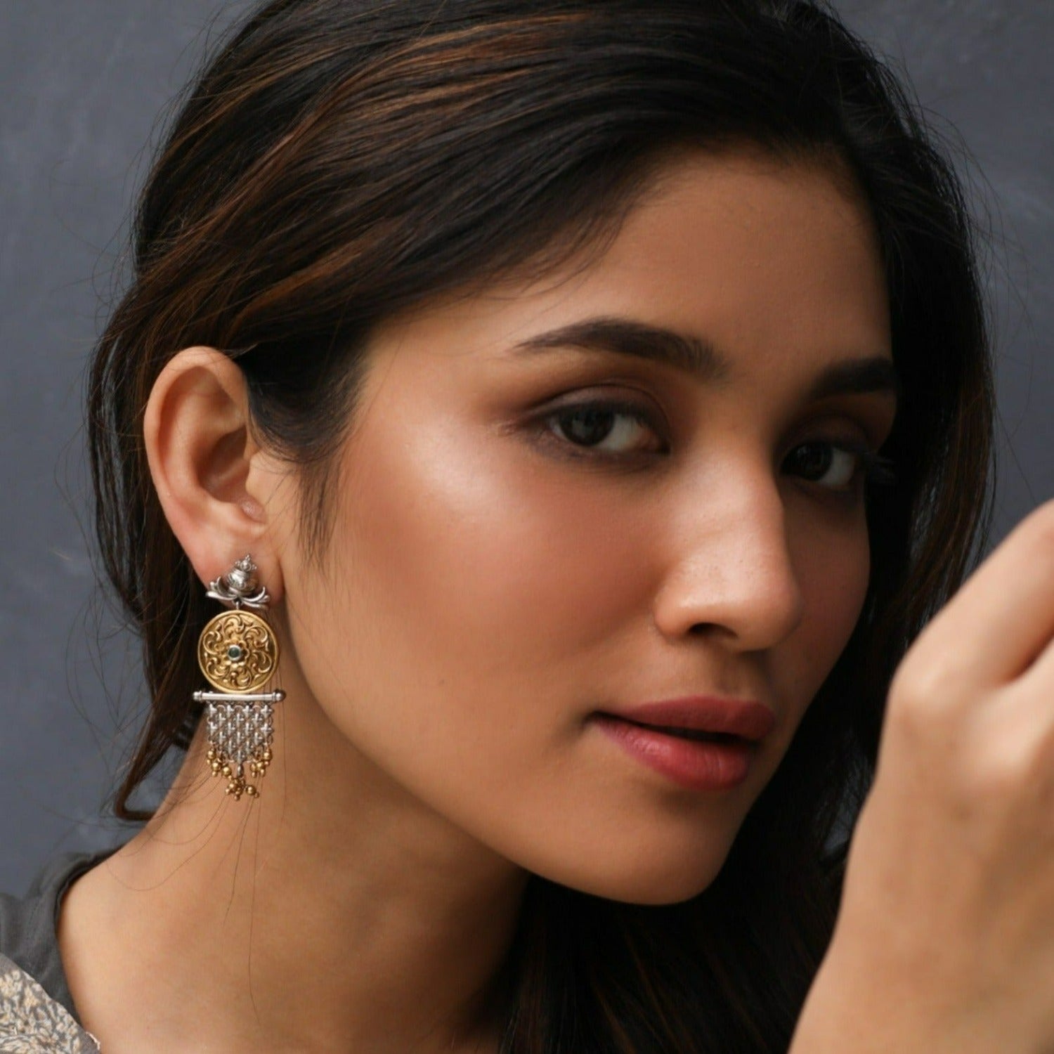 Shine Statement Oxidized Silver Drop Earrings