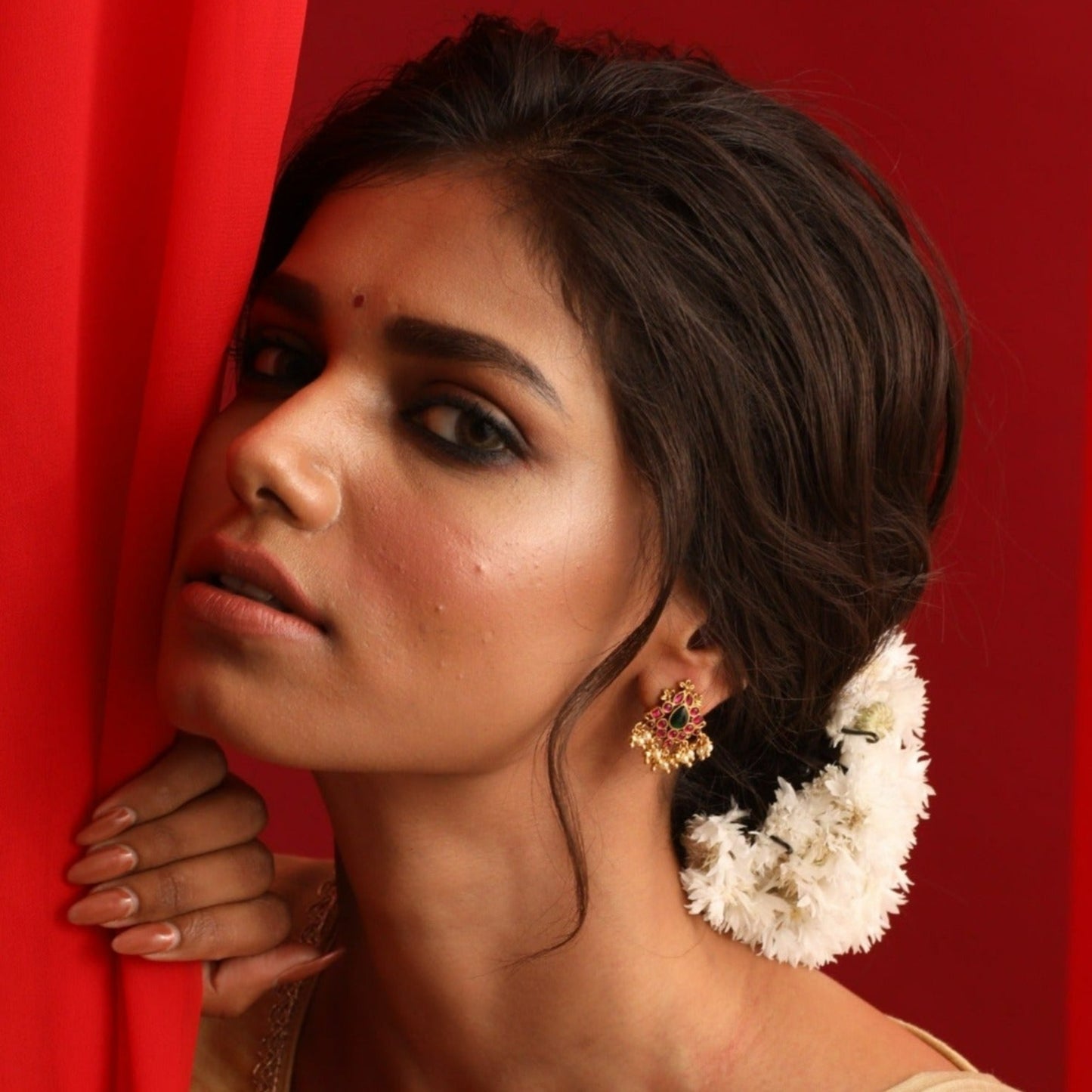 Shrinika Kempu Jadau Silver Earrings