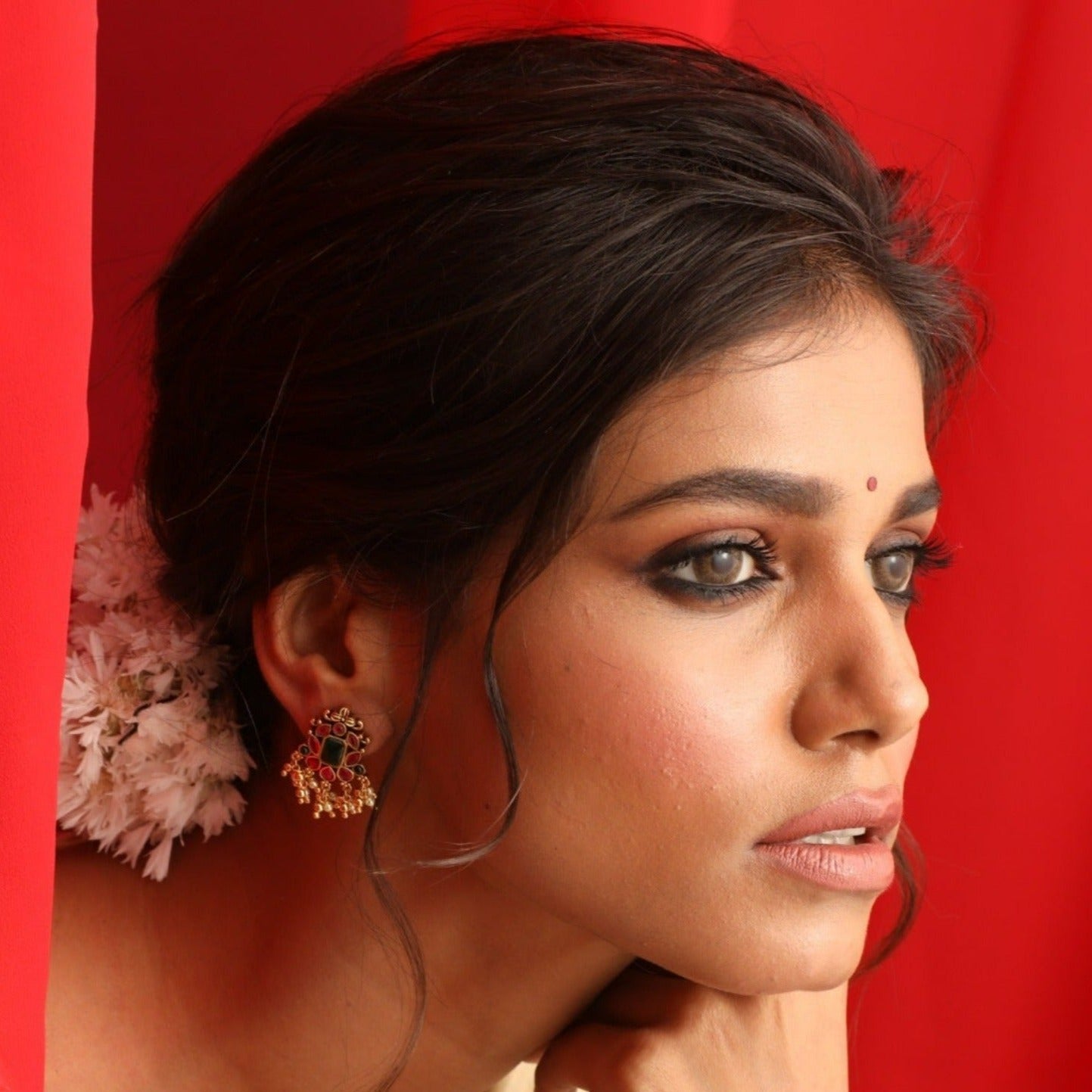 Komala Kempu Jadau Silver Earrings