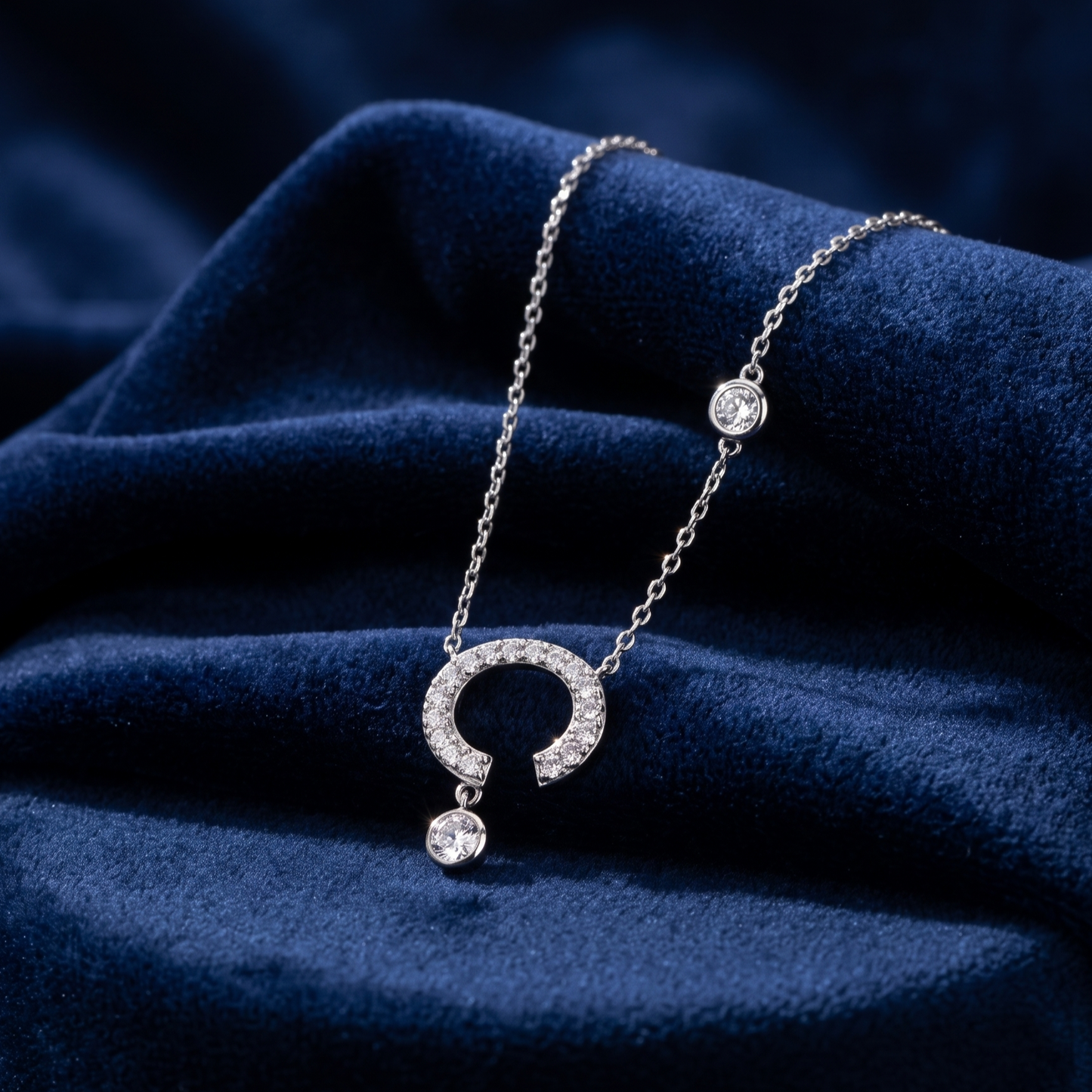 Lilah Delicate CZ Horseshoe Silver Pendant
