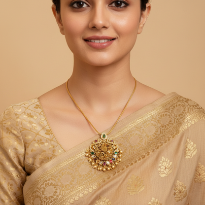 Mayuri CZ Silver Navaratna Pendant Necklace
