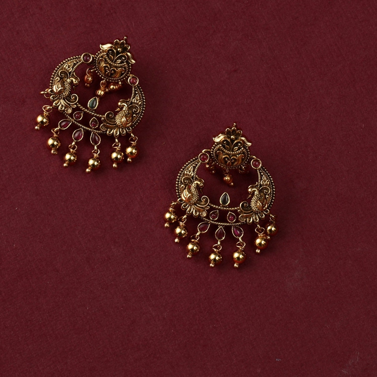 Bhagya Temple Silver Chandbali Earrings