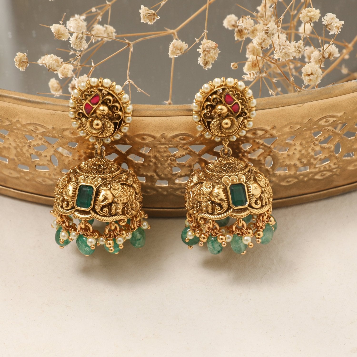 Amala Antique Silver Jhumkas