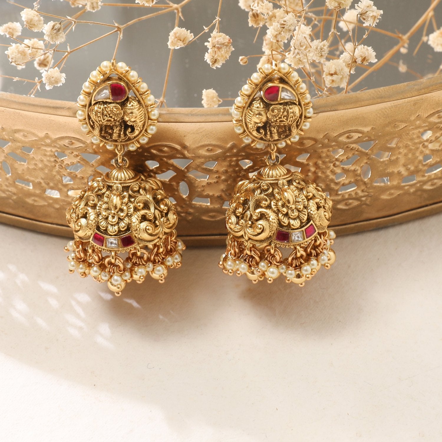 Viraaj Antique Silver Jhumkas