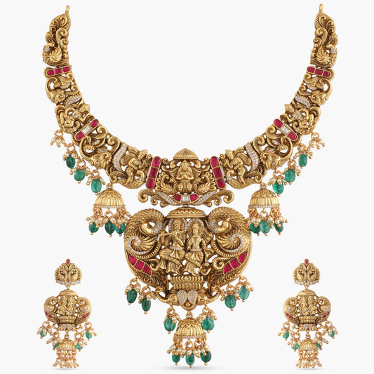 Murli Antique Temple Silver Necklace Set