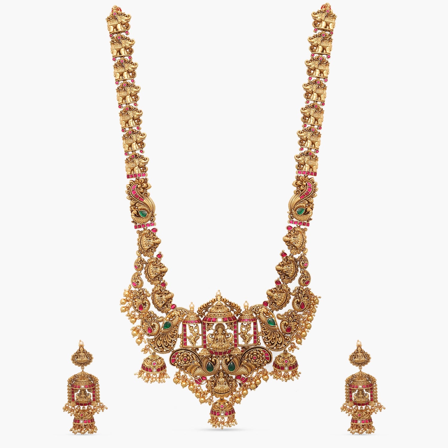 Laxmi Kempu Antique Nakshi Silver Necklace Set