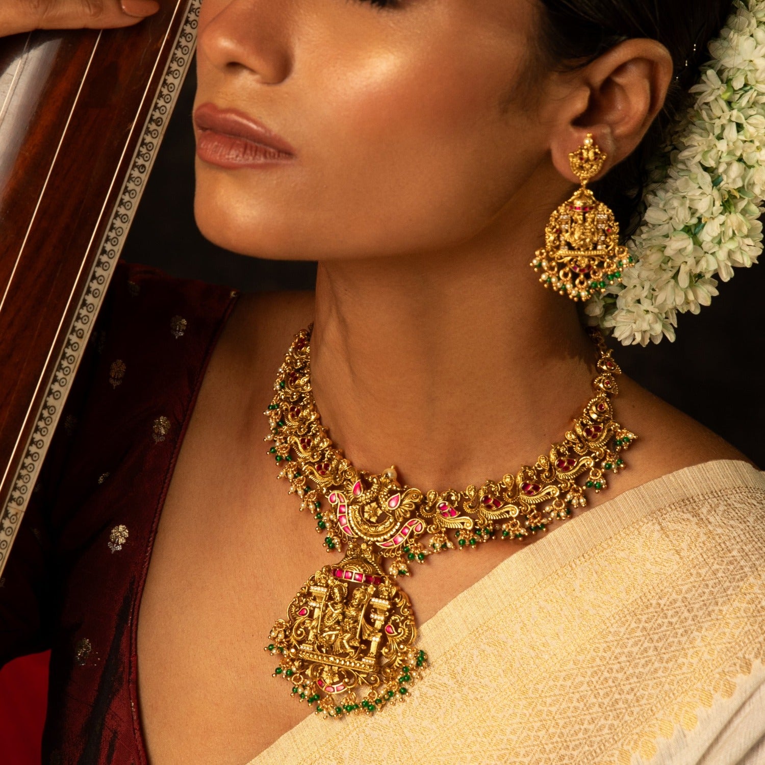 Rani Nakshi Antique Silver Necklace Set