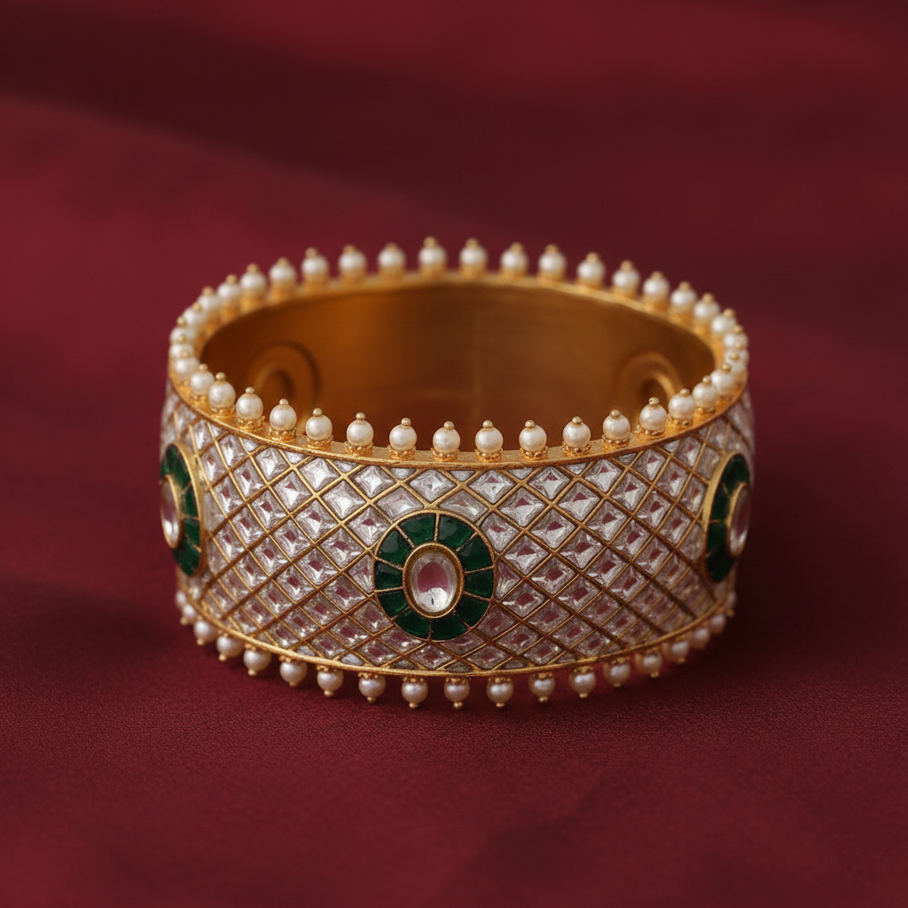 Aalia Uncut Polki Statement Silver Bangle