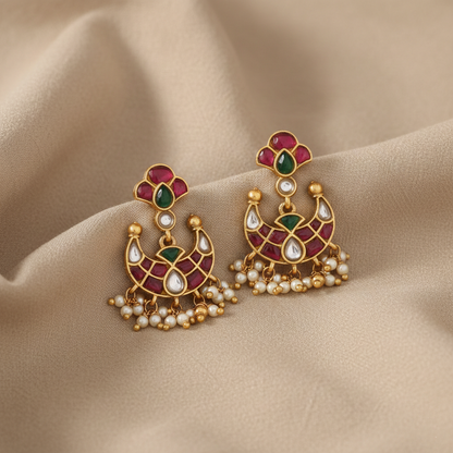 Arni Polki Moon Chaandbali Silver Earrings