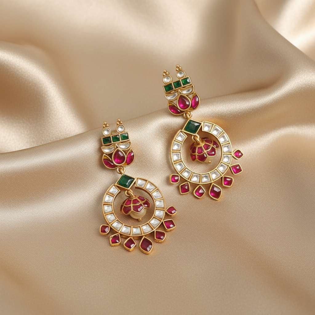 Ava Kempu Jadau Silver Chandbali Earrings