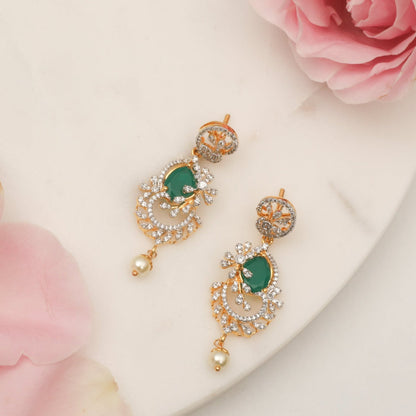 Floral CZ Silver Drop Earrings
